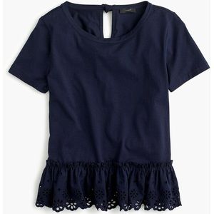 NWT J. Crew Women’s Eyelet Hem T-Shirt Navy Blue